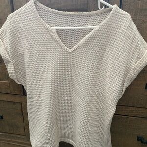 Cream Knit V-Neck Sweater